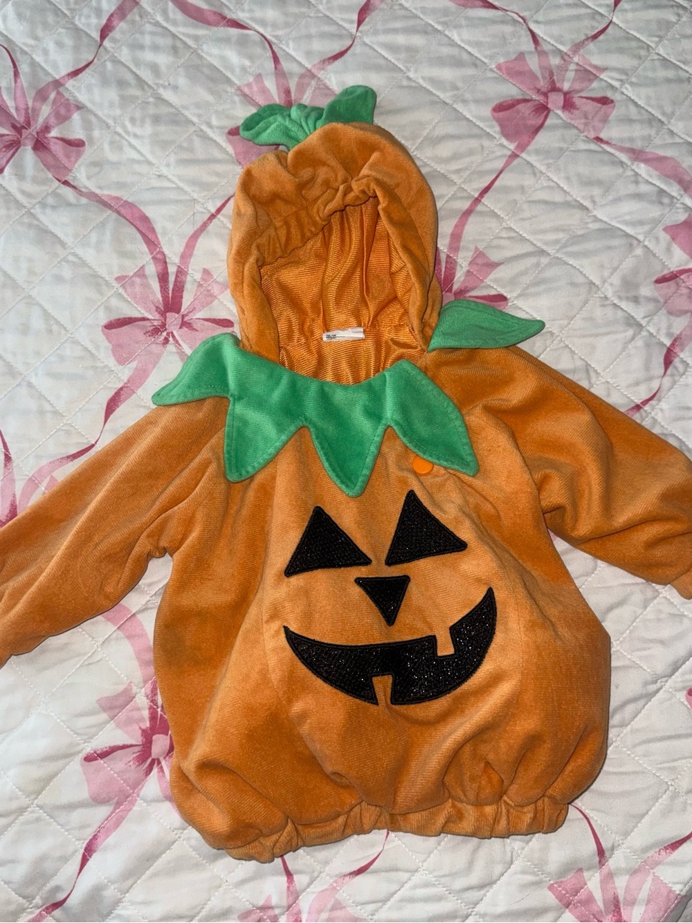 Target Orange Plush Pumpkin Hooded Costume with Green Leaf Trim